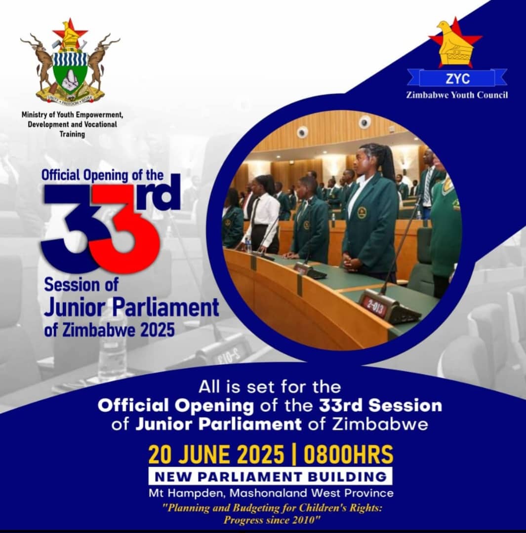Min of Youth Empowerment, Dev and Voc Training (@myedvt) on Twitter photo Join us for the 33rd Junior Parliament Session.
This is an incredible opportunity for young leaders to voice their opinions, engage in discussions, and shape the future! Donโt miss out on being part of this inspiring event.
#JuniorParliament
#YouthLeadership
<a href="/zimyouthcouncil/">Zimbabwe Youth Council</a> Join us for the 33rd Junior Parliament Session.
This is an incredible opportunity for young leaders to voice their opinions, engage in discussions, and shape the future! Donโt miss out on being part of this inspiring event.
#JuniorParliament
#YouthLeadership
<a href="/zimyouthcouncil/">Zimbabwe Youth Council</a>