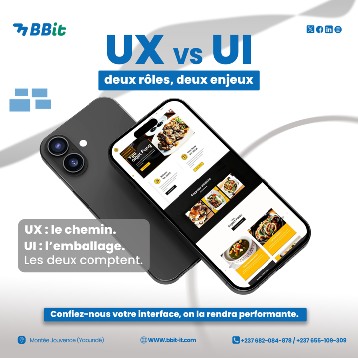 🎨 UI = l’apparence
🧭 UX = le parcours
🤖 IA = ce qui rend tout ça intelligent

Chez BBIT, on ne fait pas que “beau” :
On fait du fonctionnel, fluide et intelligent.
Votre interface mérite mieux.

📞 +237 655 109 309
🌐 bbit-it.com

#UXUI #BBIT #IAAfrique #DesignWeb