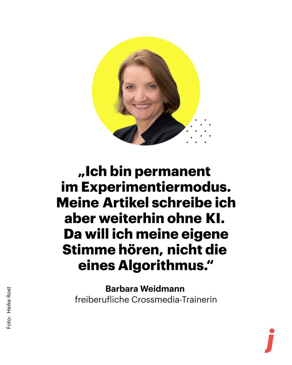 journ_online's tweet image. Wie verändert sich die Arbeit als Journalist:in durch KI?
Wir haben Journalist:innen gefragt, wie sie KI im Arbeitsalltag nutzen, und welche Vor- und Nachteile sie sehen.
Alle Meinungen hier kostenfrei lesen: journalist.de/meinung/meinun…
@barbaraweidmann