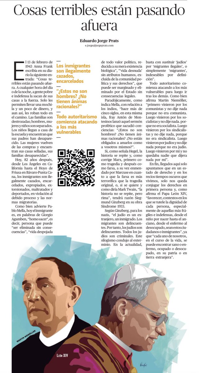 EdJorgePrats's tweet photo. El 13 de febrero de 1943 Anna Frank escribía en su diario la siguiente entrada: “Cosas terribles están pasando afuera. A cualquier hora del día o de la noche, a gente pobre e indefensa la sacan de sus casas a la fuerza. Solo les permiten llevar una mochila y un poco de dinero, y aun así, les roban todo en el camino. Las familias son destrozadas; hombres, mujeres y niños son separados. Los niños llegan a casa de la escuela y encuentran que sus padres han desaparecido. Las mujeres vuelven de las compras y encuentran sus casas selladas, sus familias desaparecidas”. Quizás hoy la historia no se repite, pero hay que admitir que rima. Lo explico en mi columna del @PeriodicoHoy 
https://t.co/169LyLvYi8