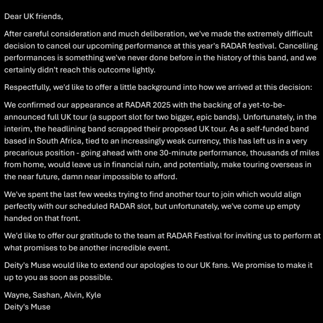 DeitysMuse's tweet photo. Today, in what is a first for us, we have bad news to share... https://t.co/PhbmUkl0Nd