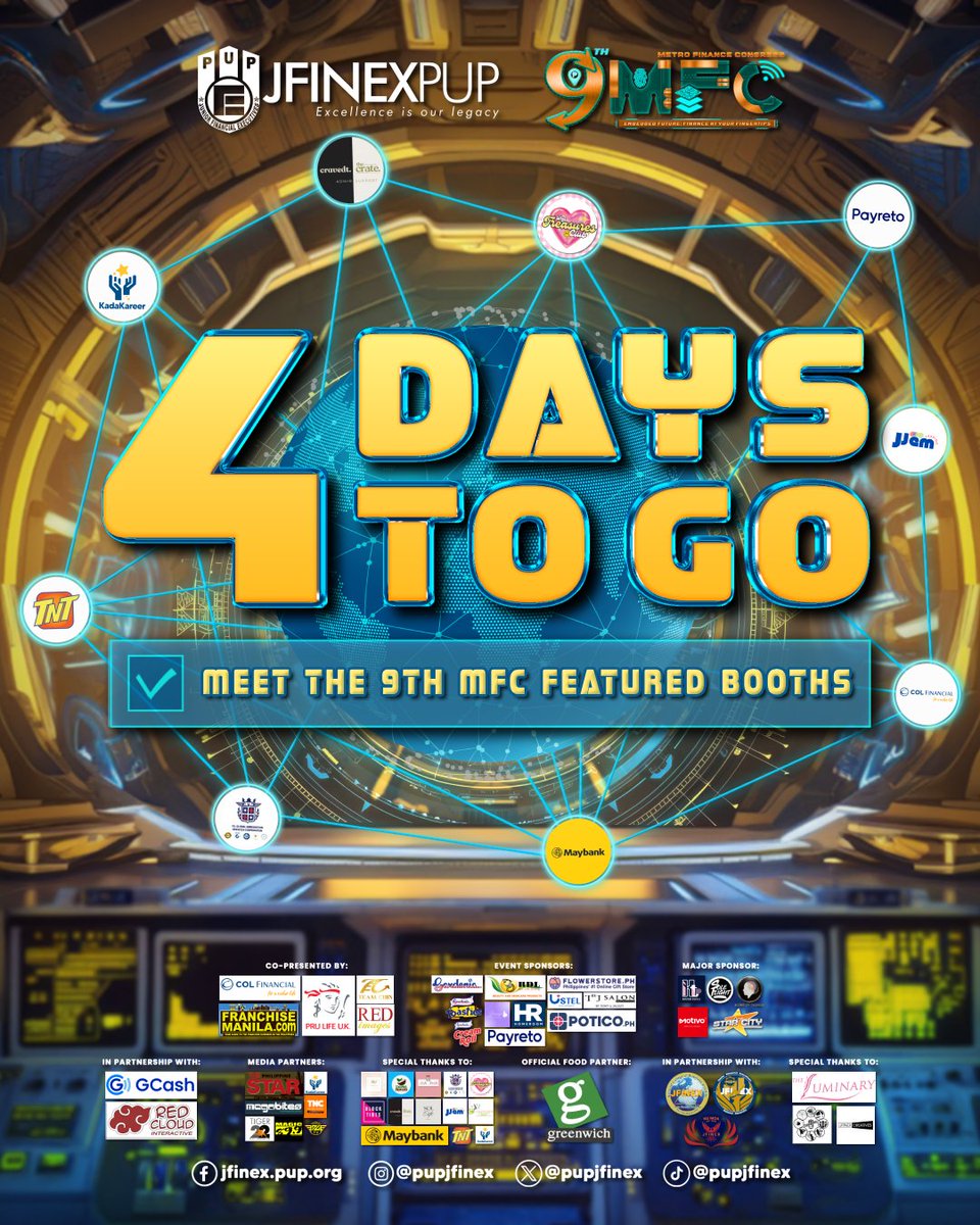 PUPJFINEX's tweet photo. 🇾🇴🇺🇷 𝟗🇹🇭 🇲🇫🇨 🇧🇴🇴🇹🇭 🇵🇦🇷🇹🇮🇨🇮🇵🇦🇳🇹🇸 𝐈𝐒 𝐍𝐎𝐖 𝐇𝐄𝐑𝐄!
Only 4 days left 'til the 9th MFC! Meet exciting booths from industry pros to creatives!
#9thMFC
#EmbeddedFuture
#AtYourFingertips
#JFINEXperience https://t.co/sW8wUusZYq