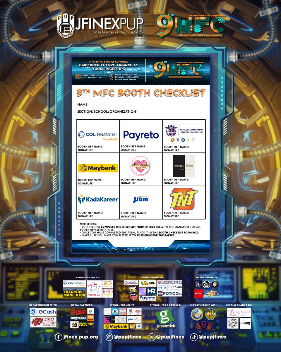 PUPJFINEX's tweet photo. 🇾🇴🇺🇷 𝟗🇹🇭 🇲🇫🇨 🇧🇴🇴🇹🇭 🇵🇦🇷🇹🇮🇨🇮🇵🇦🇳🇹🇸 𝐈𝐒 𝐍𝐎𝐖 𝐇𝐄𝐑𝐄!
Only 4 days left 'til the 9th MFC! Meet exciting booths from industry pros to creatives!
#9thMFC
#EmbeddedFuture
#AtYourFingertips
#JFINEXperience https://t.co/sW8wUusZYq