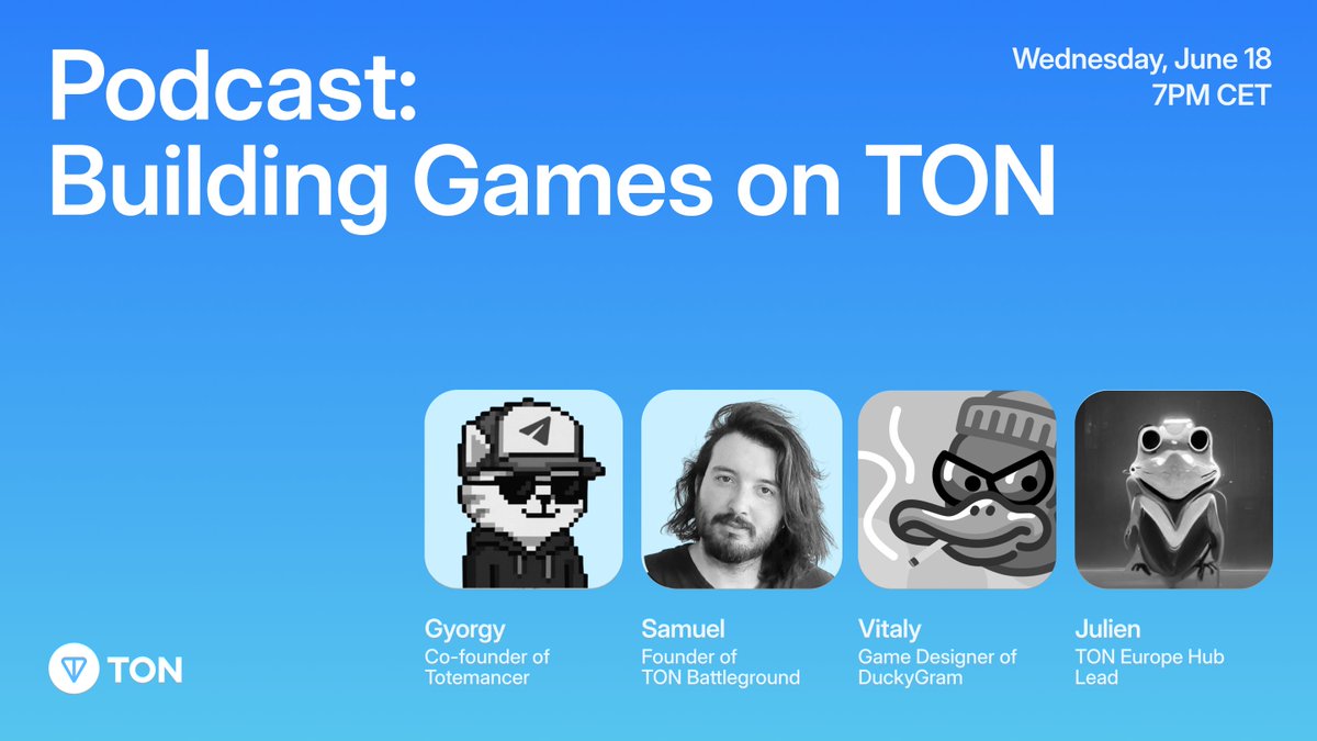🎮 Podcast: Building Games on TON

Curious about launching your own game on TON?

Learn directly from builders who’ve successfully brought their ideas to life.⭐️

📅 Wednesday, June 18
🕘 7 PM CET
📍 Livestream on Twitter: <a href="/TONEurope/">TON Europe Hub</a> 
🔗 Register on Luma via the link in the