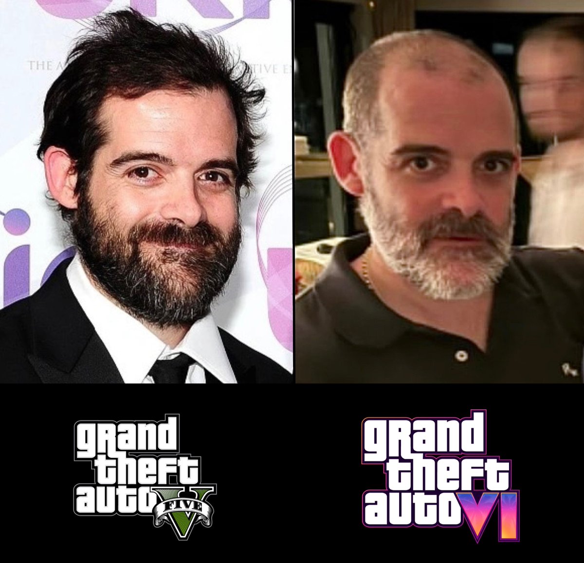sifirping's tweet photo. Rockstar Games başkanı, Sam Houser.  
2014               vs               2025

2. Foto da kardeşi Dan Houser. 
GTA 6 stresi değil genetik 🫠🧬 https://t.co/A8HcfLGW9A