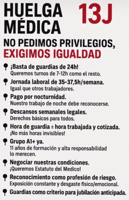 No queremos privilegios, ¡solo queremos condiciones laborales dignas como el resto! #HuelgaMédica13J