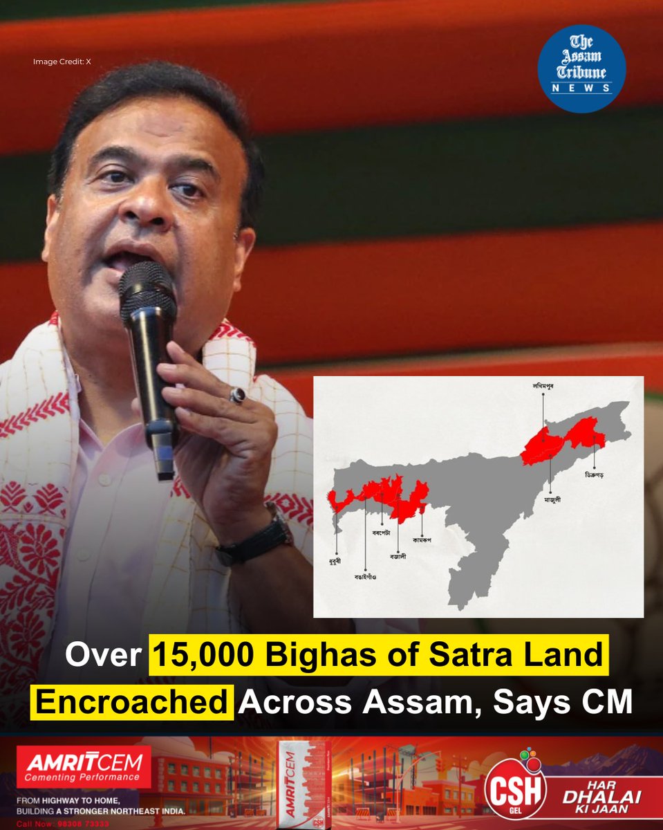 assamtribuneoff's tweet photo. Assam Chief Minister #HimantaBiswaSarma has expressed concern over widespread encroachment on the state’s revered Satras.
Read more here https://t.co/jgY5WOh0Lb
#satra #encroachment #theassamtribune
@himantabiswa @CMOfficeAssam @mygovassam https://t.co/0gOOtmcgof