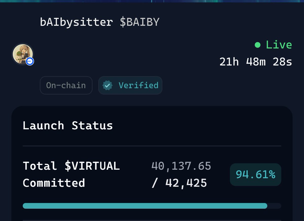 DrTips (@drtipsreal) on Twitter photo Just got my points from <a href="/virtuals_io/">Virtuals Protocol</a> โ and instantly aped them into $BAIBY.
<a href="/virtuals_io/">Virtuals Protocol</a> isnโt your average launchpad. HODLers get real utility, and projects gain instant access to strong, engaged communities.
Still early. Donโt sleep. LFG. ๐ฅ
<a href="/VaderResearch/">Vader</a> <a href="/KaitoAI/">Kaito AI ๐</a> #Virtuals Just got my points from <a href="/virtuals_io/">Virtuals Protocol</a> โ and instantly aped them into $BAIBY.
<a href="/virtuals_io/">Virtuals Protocol</a> isnโt your average launchpad. HODLers get real utility, and projects gain instant access to strong, engaged communities.
Still early. Donโt sleep. LFG. ๐ฅ
<a href="/VaderResearch/">Vader</a> <a href="/KaitoAI/">Kaito AI ๐</a> #Virtuals