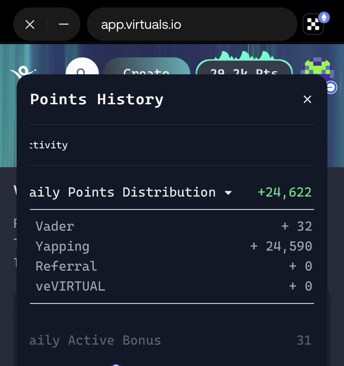 OmixHE's tweet image. BRO WTF is Going on!!!

I just got 24,600 points for Yapping on @virtuals_io whatt? 😂😂

I think almost everyone jeeted their $IRIS airdrop. 

It’s time for us to cooook 🔥

Everyone who has not started yapping about Virtuals should start right now, the algorithm will favor you…