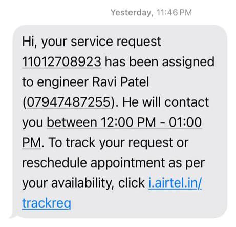 vivek_kansara's tweet photo. Hi @airtelindia @Airtel_Presence @airtelnews 
Its been 36 hours we logged a complaint regarding the internet issue, despite of assigned and so called dedicated engineer we neither received a single call nor a visit to our residence for this issue. https://t.co/l2AQVzh5q3