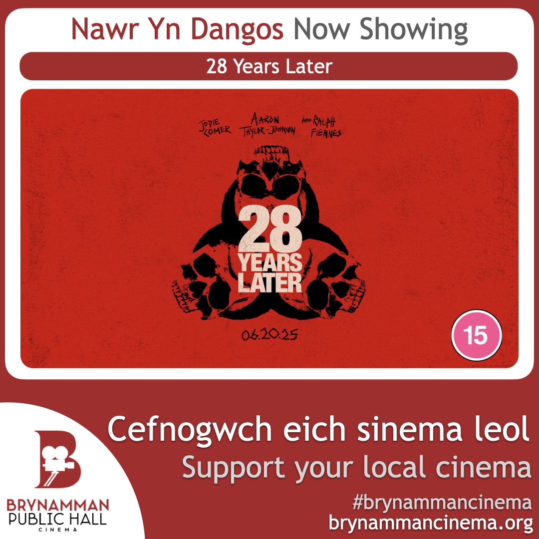 Dydd Iau / Thursday

Screen 1
#28YearsLater (15) 7pm [NEW]

Screen 2
#HowToTrainYourDragon (PG) 4:15pm
#KarateKidLegends (12A) 7:30pm

brynammancinema.org