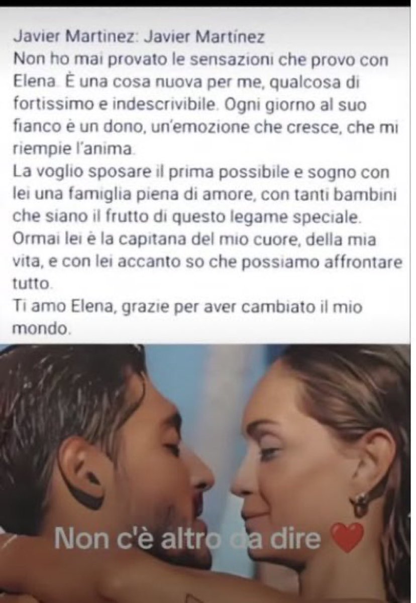Che belle parole dirette e precise . Questo è un GRANDE AMORE #helevier #heleners #javi7