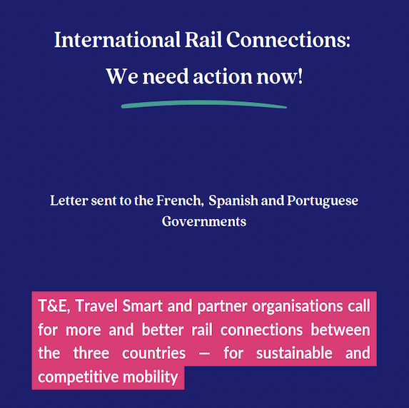 ecounion's tweet photo. 💼Many companies want to cut their travel emissions, but between France, Spain &amp; Portugal, that’s still tough.

❌Poor rail links mean flying is often the only option.

We’re urging govts to improve international rail!

📄Read the letter: https://t.co/9fHMGZABlA https://t.co/l9uDjDz5OZ