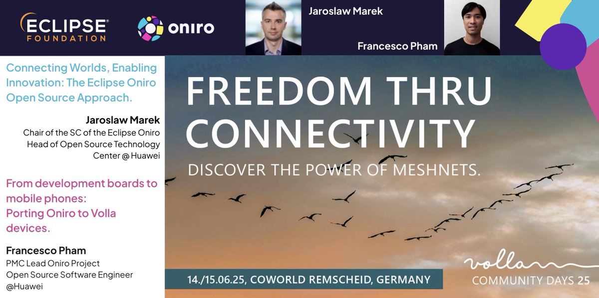 We’re thrilled to speak at Volla Community Days 2025, featuring a live Oniro demo on the Volla X23! 🎉

🗓️ June 15 @ 11:20

Big thanks to @Volla_Systeme for hosting us! Let’s drive open-source mobile innovation forward together! 🚀

#Oniro #OpenHarmony #VollaX23 #OpenSource