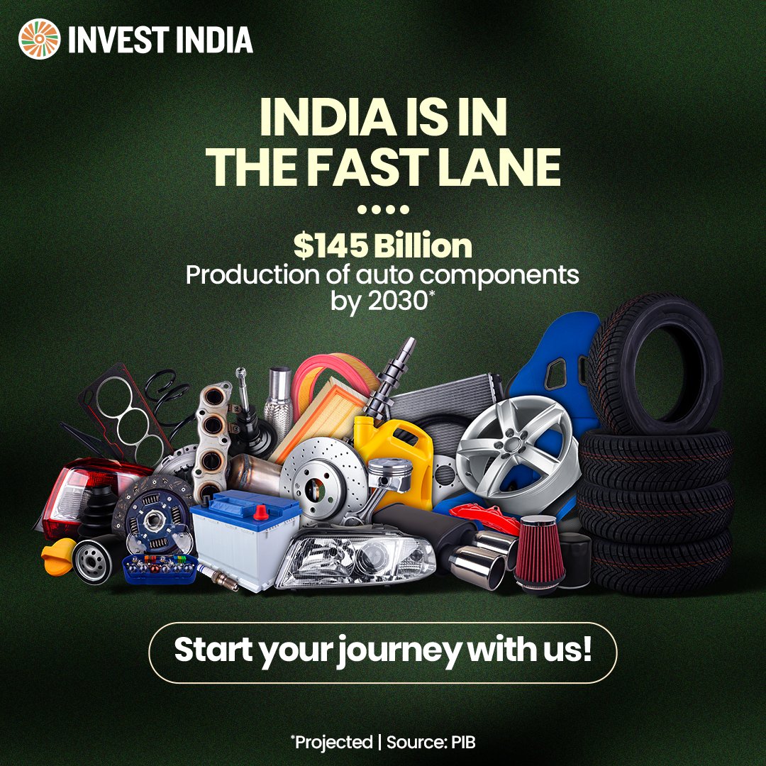 investindia's tweet photo. #NewIndia’s #autocomponents sector will fuel a ~$25 Billion trade surplus & boost its global value chain share. This is the perfect time for investors to accelerate their growth in the sector.
Know more: https://t.co/w4XQivhB71
#InvestInIndia #MakeInIndia #AutoComponentIndustry https://t.co/nCqMtjl88N