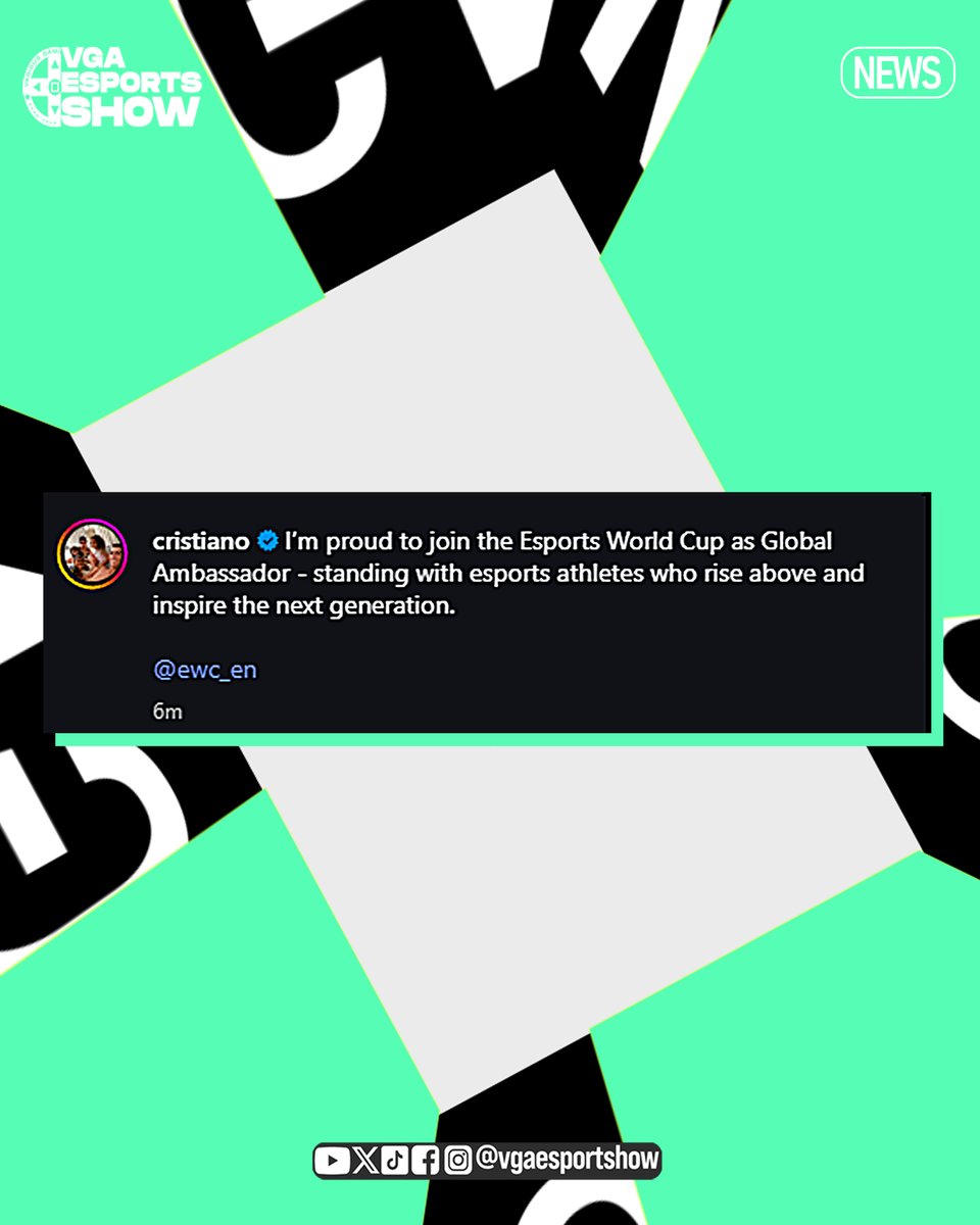 vgaesportshow's tweet photo. The G🐐AT of football now champions the global gaming stage — uniting fans, inspiring future stars, and elevating the next generation of athletes. Together, we rise above. 🎮⚽🌍 @Cristiano @EWC_EN 

#CristianoRonaldo #EsportsWorldCup #GOAT #NextGenAthletes #GamingMeetsFootball https://t.co/j5ViNPki0P