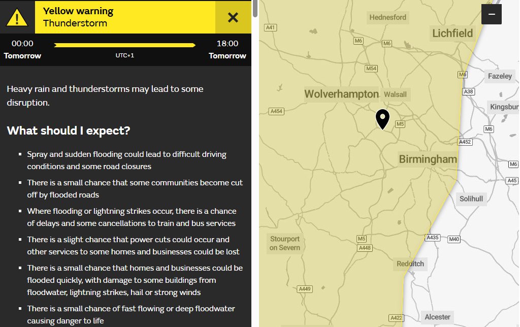 Safer Travel Police (@st_police) on Twitter photo Travelling on public transport tomorrow then please take care and give yourselves extra time for your journey as the <a href="/metoffice/">Met Office</a> have issued a yellow warning of thunderstorms in the region from midnight until 6pm tomorrow. Surfaces will be slippy and there may be delays. ⛈️☔️ Travelling on public transport tomorrow then please take care and give yourselves extra time for your journey as the <a href="/metoffice/">Met Office</a> have issued a yellow warning of thunderstorms in the region from midnight until 6pm tomorrow. Surfaces will be slippy and there may be delays. ⛈️☔️