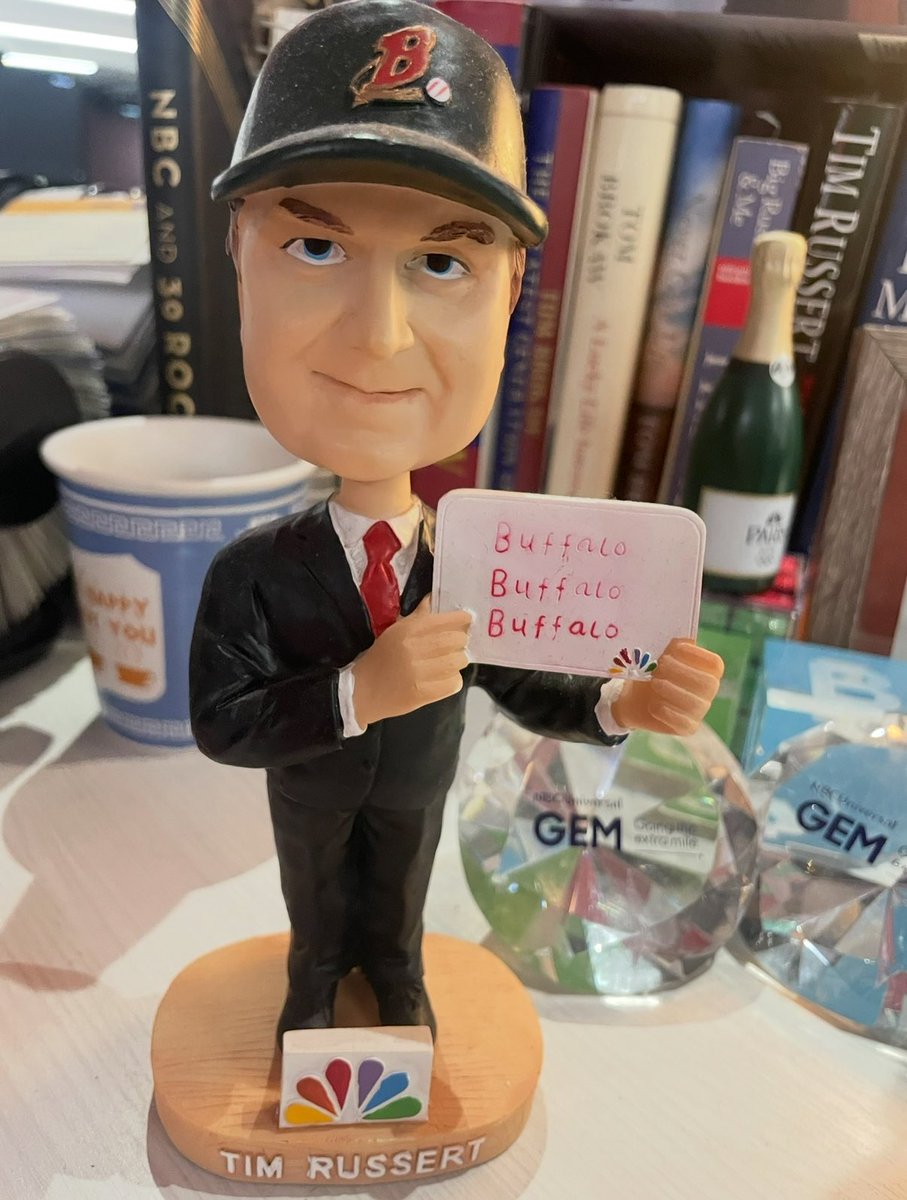 Remembering the great Tim Russert, who passed away 17 years ago today. His <a href="/BuffaloBisons/">Buffalo Bisons</a> bobble head and his books still sit at my desk. It’s hard to believe the time since his death has matched the amount of time he served as moderator of MTP. Sorely missed. <a href="/NBCNews/">NBC News</a>