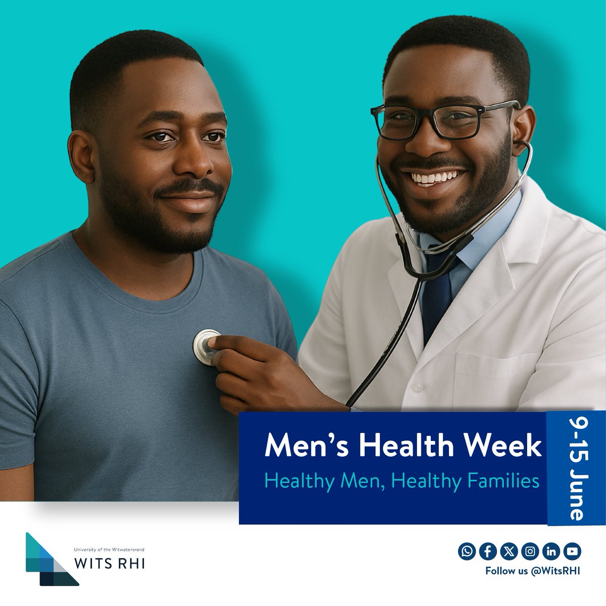 🔹 Men’s Health Week | 9–15 June
Strong men speak up. Brave men test. Real men take action. We’re partnering with men to break stigma &amp; strengthen access to HIV/TB care.
#RealMenRealHealth #WitsRHI #MensHealthWeek2025 #HealthyMenHealthyCommunities