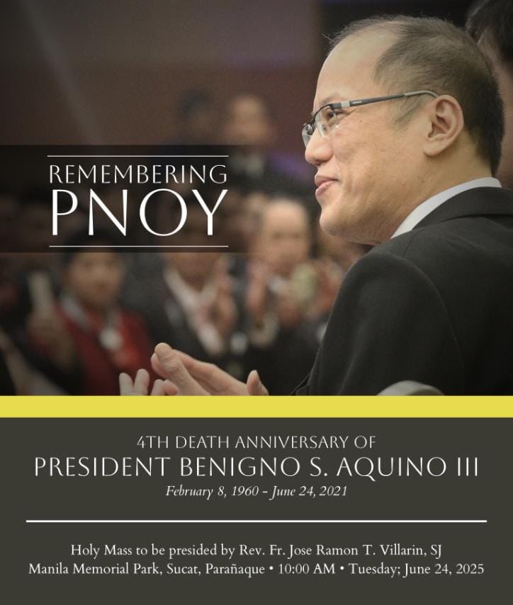 Remembering PNoy on the 4th anniversary of his passing. Join us for Mass if you can, light a candle, or say a prayer wherever you may be — all much appreciated.