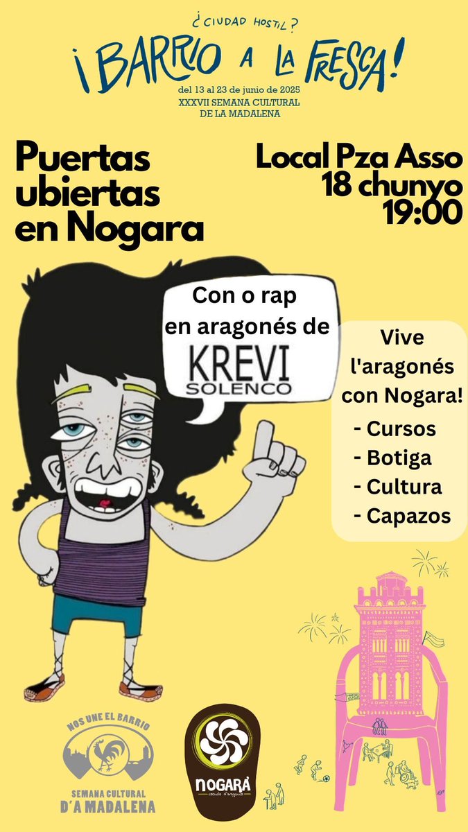 🧑🏼‍🏫🚪 Lo siguient miercols 18 tenemos una buena enchaquia pa conoixer la nuestra escuela d'aragonés y capuzar-te d'a nuestra asociación en o día de #PuertasUbiertas en a #Semana Cultural d'a Madalena