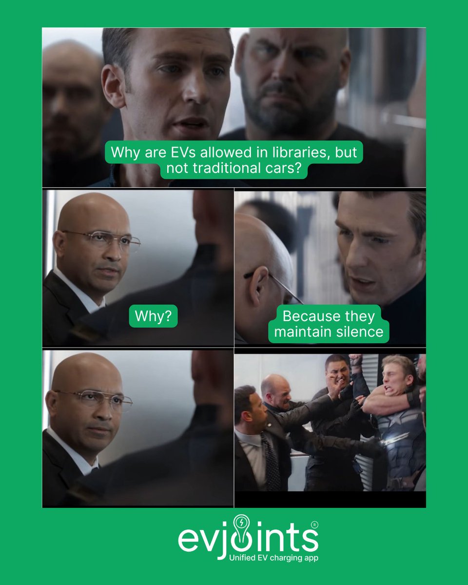 EVJoints's tweet photo. Ssshh... EVs are in stealth mode.
#CaptainAmericaMeme #EVMeme #RangeAnxiety #EVHumour #BadJokeEnergy #ChargeSmart #EVTripPlanner #EVChargingApp #PlanWithEVJoints #EVCharging #DriveElectric #ElectricVehicleLife #GreenMobility #SustainableDrive #FutureIsElectric #EVJoints #CringeMarketing #mememarketing #MemePage #MemeLife #EVChargingStations #ChargeSmart