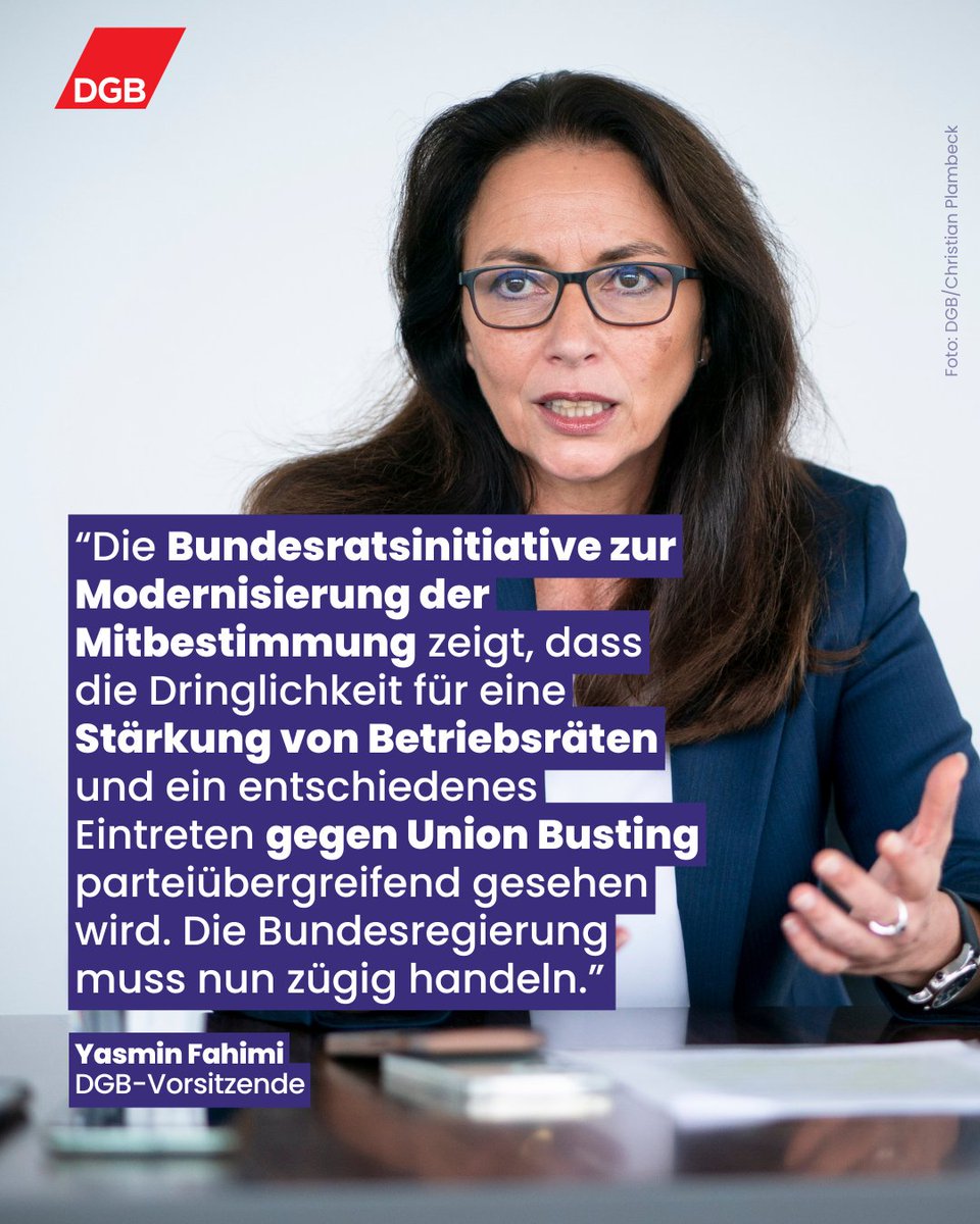 #StarkMitUns: Unsere Vorsitzende Yasmin Fahimi begrüßt die <a href="/bundesrat/">Bundesrat</a>​sinitiative zur Modernisierung der #Mitbestimmung, damit die tiefgreifenden Veränderungsprozesse in den Betrieben besser bewältigt und Innovationen gefördert werden können. Das gilt insbesondere für die Nutzung