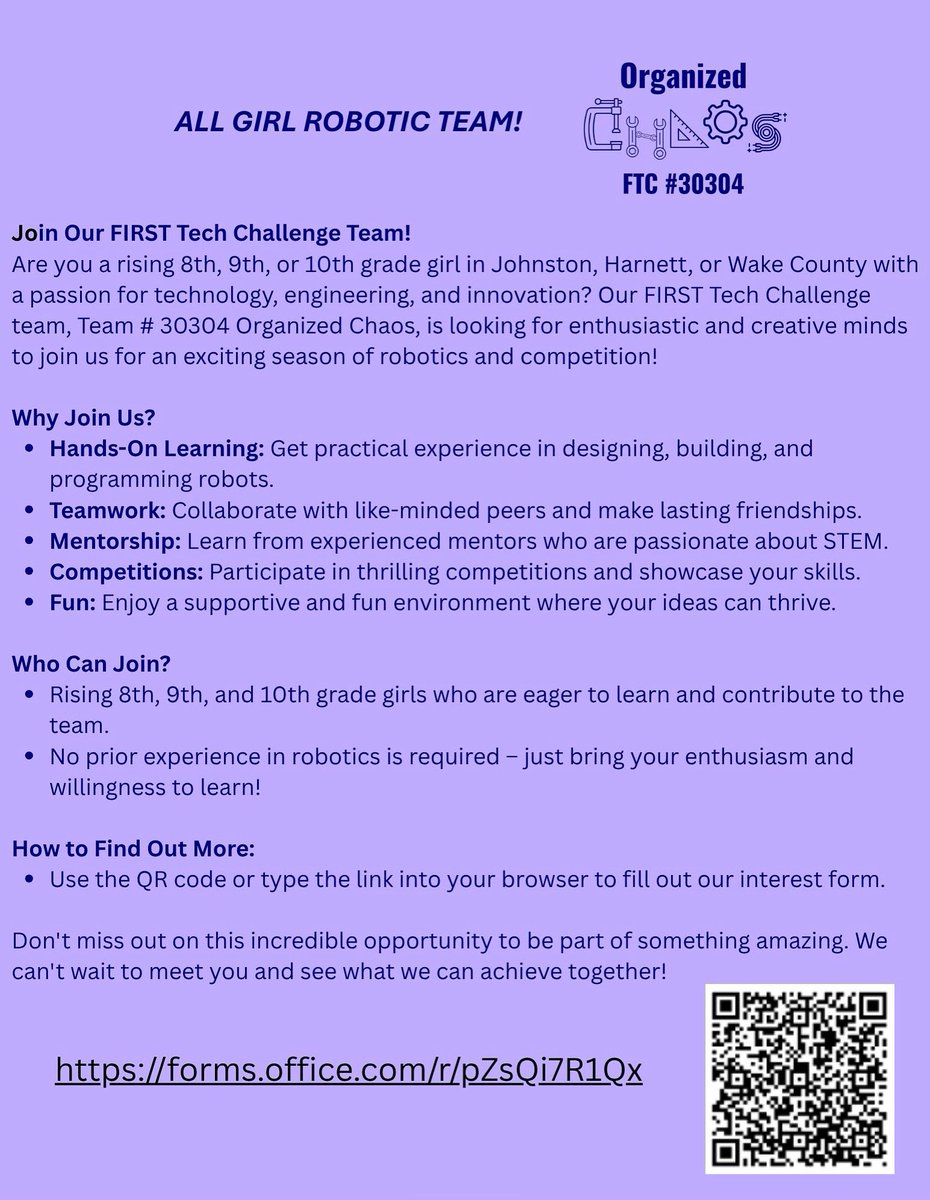 GolfTurfTech's tweet image. Haven’t posted out here in ages, but taking the opportunity to try and spread the word. Great opportunity for girls to get more involved with STEM in Johnston and Harnett County NC. If you know of anyone please share. 

forms.office.com/r/pZsQi7R1Qx