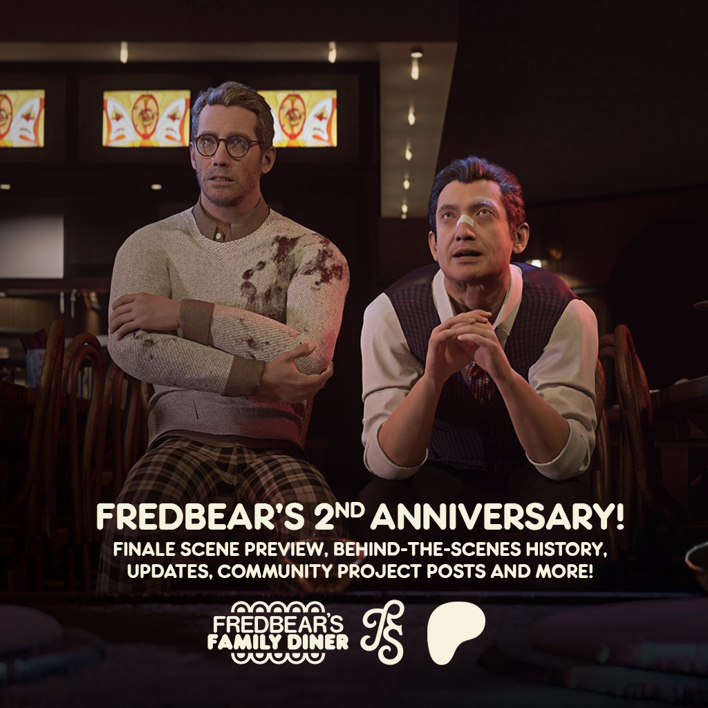 DOUBLE TROUBLE - CELEBRATING TWO YEARS OF #FredbearsFamilyDiner! 

See a sneak preview of a scene from the finale, read about the history of the show, check out our community projects, and much more in store! #FNAF

Link to Patreon in Bio! More to come, folks! 🧡