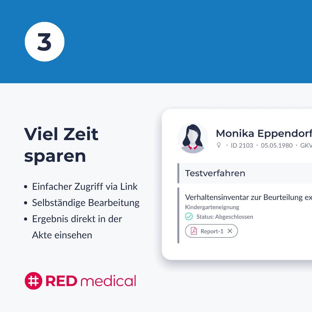 RED Medical (@redmedsys) on Twitter photo So geht zeitgemäße Diagnostik!
Mit unserer #Praxissoftware RED medical können Sie über 9️⃣0️⃣ fundierte psychologische Tests von <a href="/HogrefeVerlag/">Hogrefe Verlag</a> direkt aus der Patientenakte heraus nutzen.
Und zwar so einfach: Test(s) auswählen, Link versenden, Ergebnisse auswerten
❌ Kein So geht zeitgemäße Diagnostik!
Mit unserer #Praxissoftware RED medical können Sie über 9️⃣0️⃣ fundierte psychologische Tests von <a href="/HogrefeVerlag/">Hogrefe Verlag</a> direkt aus der Patientenakte heraus nutzen.
Und zwar so einfach: Test(s) auswählen, Link versenden, Ergebnisse auswerten
❌ Kein