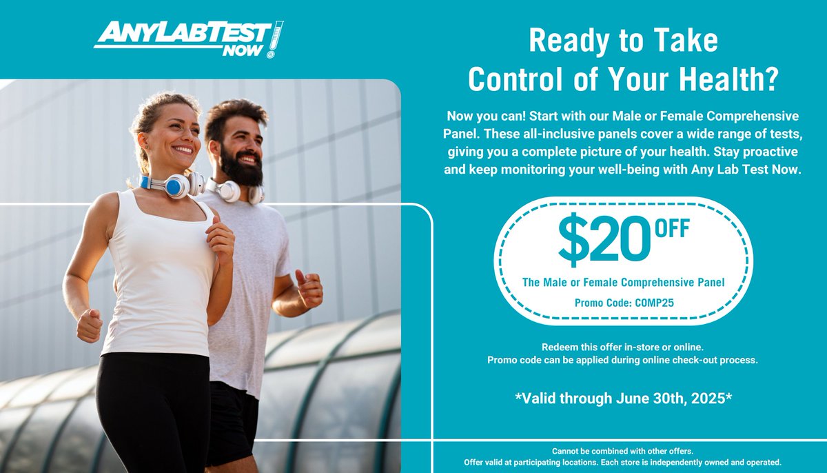altn_az's tweet image. BIG SAVINGS NOW THROUGH JUNE 30!

Our Female and Male Comprehensive Panels offer a thorough look at your overall wellness, hormone levels, organ function, and more.

Whether you&apos;re monitoring ongoing... Today!!

anylabtestnow.com/phoenix-85048/…

anylabtestnow.com/phoenix-85048/…

#AnyLabTestNow
