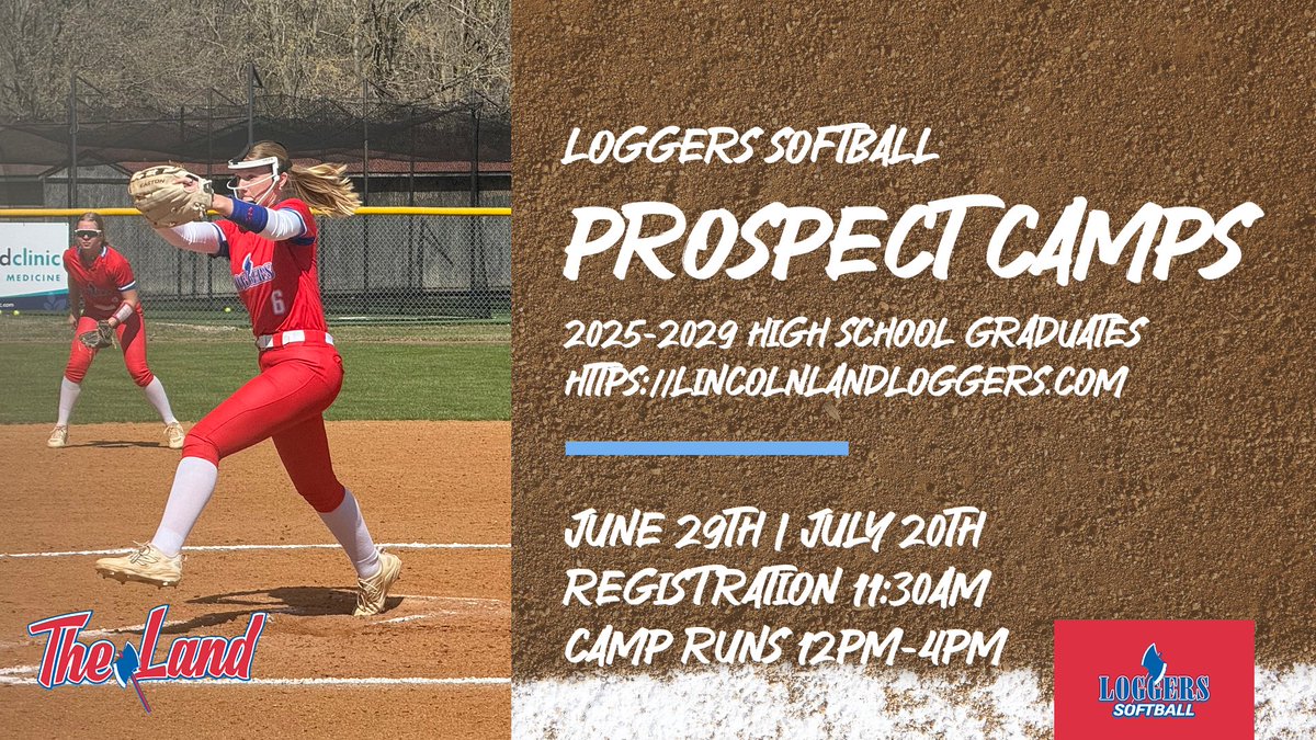 Loggers Softball (@loggersoftball) on Twitter photo 2025 Prospect Camps
June 29th and July 20th
2025-2029 High School Graduates 
Register at 
lincolnlandloggers.com/registrations/… 2025 Prospect Camps
June 29th and July 20th
2025-2029 High School Graduates 
Register at 
lincolnlandloggers.com/registrations/…