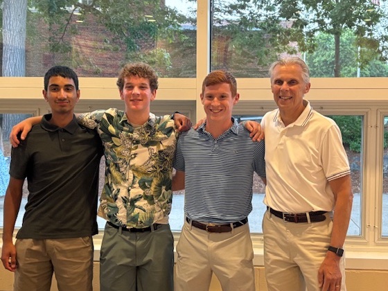 BulldogTennis1's tweet photo. Congratulations to next year's tri-captains: (l-r) Bharat Ramanathan, Eli Weaver and Matt Wright, with Coach Donovan. Excellent players and good leaders 👏👏👏 https://t.co/7LwRf2L3Mn