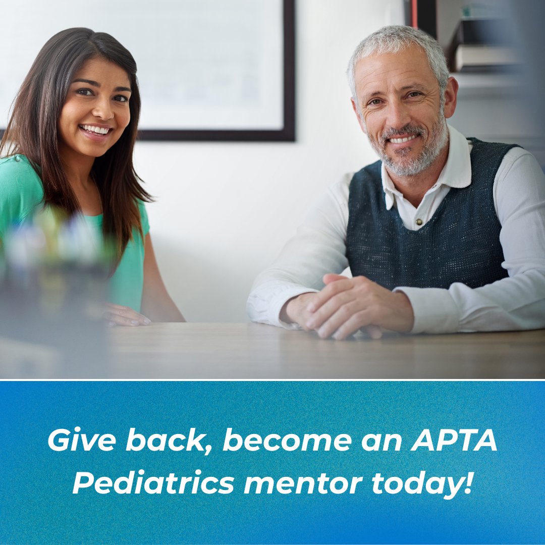 Give back to the profession by becoming a mentor through the APTA Pediatrics Mentoring Program. Applications are open through June 30!
Learn more: pediatricapta.org/members/mentor…
#physicaltherapists #healthcareadvocacy #choosept