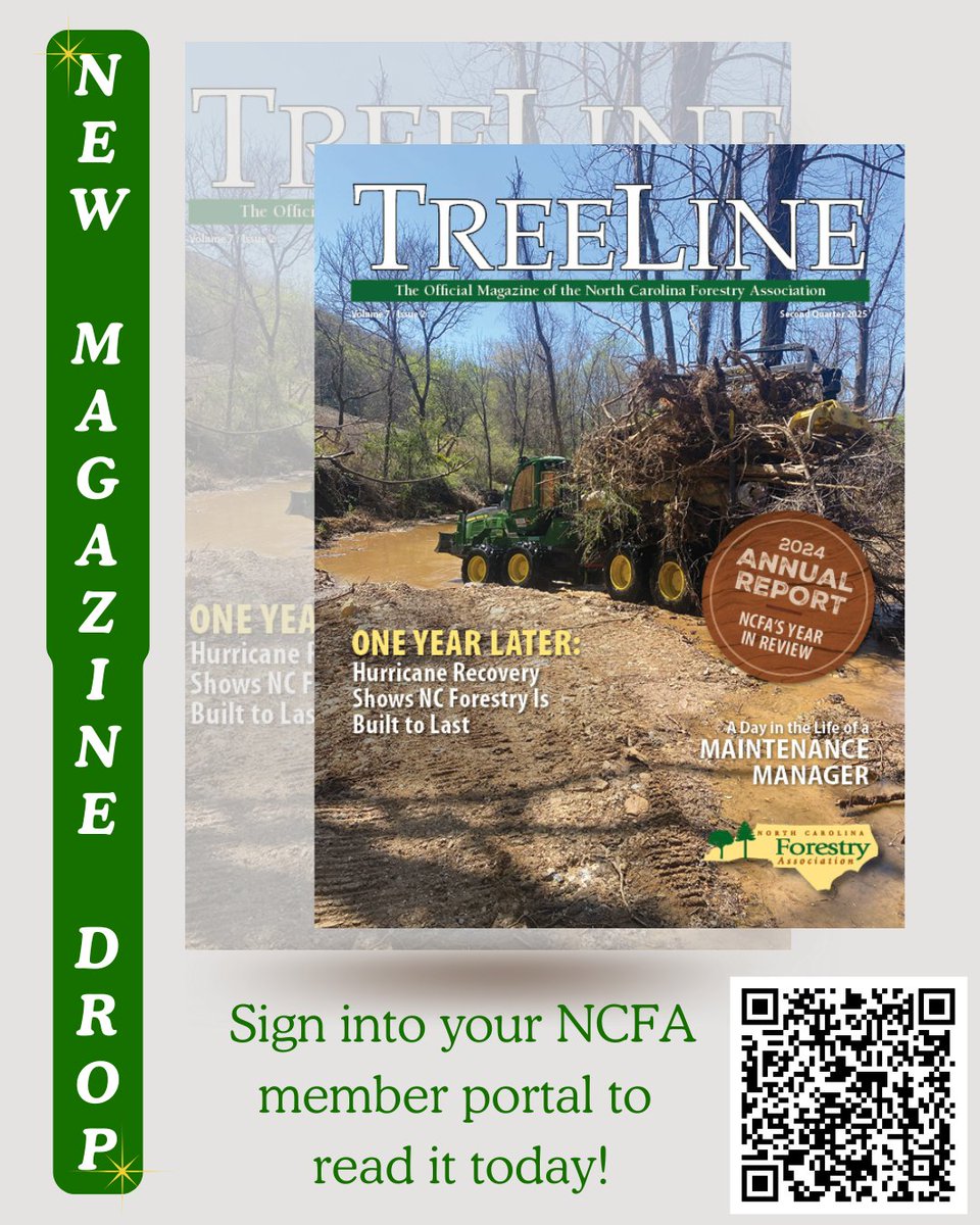 NCForestryAssoc's tweet image. The Q2 issue of TreeLine magazine hits doorsteps next week! This issue features:

🌲NCFA&apos;s 2024 Annual Report
🌲Forestry&apos;s Resilience in the NC Mountains
🌲Careers in Forestry
🌲Legislative updates, and more!

Log in today to read the digital version:
bit.ly/41shWrW