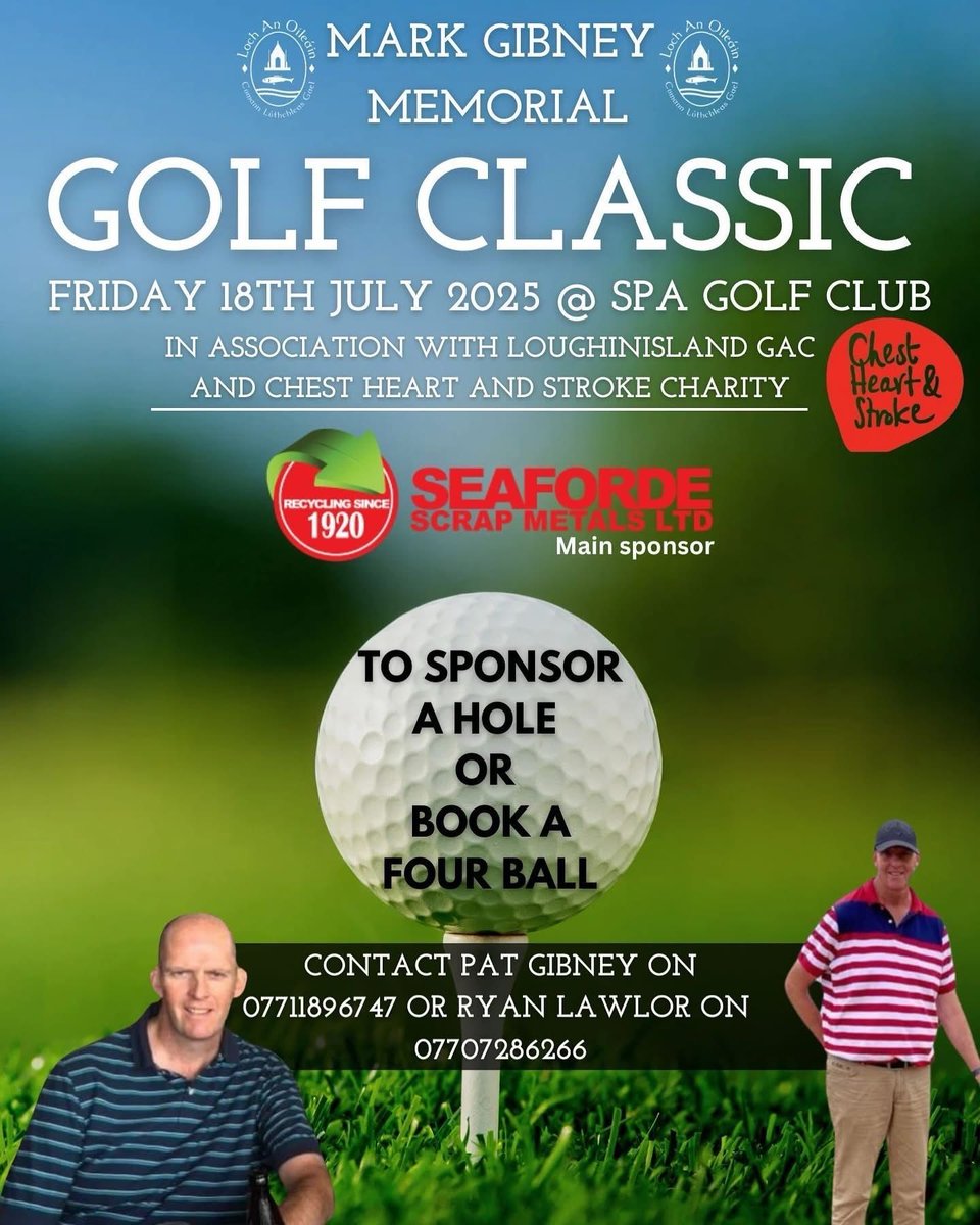 ⛳️ TEE SHEET NOW AVAILABLE ⛳️ 

If you want to book in times please contact Ryan or Pat.

Still some sponsorship opportunities available if you would like to sponsor a hole or a prize. 

Click the link below to enter
klubfunder.com/Clubs/Friends_…