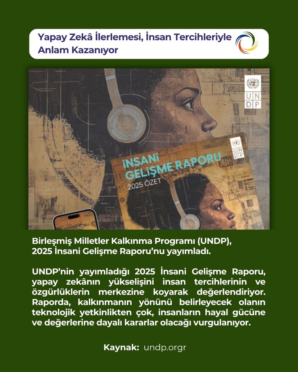 🧠 Yapay zekâ nereye gidiyor?
UNDP 2025 İnsani Gelişme Raporu:
Gelişim, teknolojinin değil insan tercihlerinin eseri olacak.
Yeni kalkınma yolları, YZ’nin değil bizim hayal gücümüzle şekillenecek.
📎 Rapor: [undp.org/tr/turkiye/pub…]
#İnsaniGelişme #YapayZekâ #UNDP #Gelecek