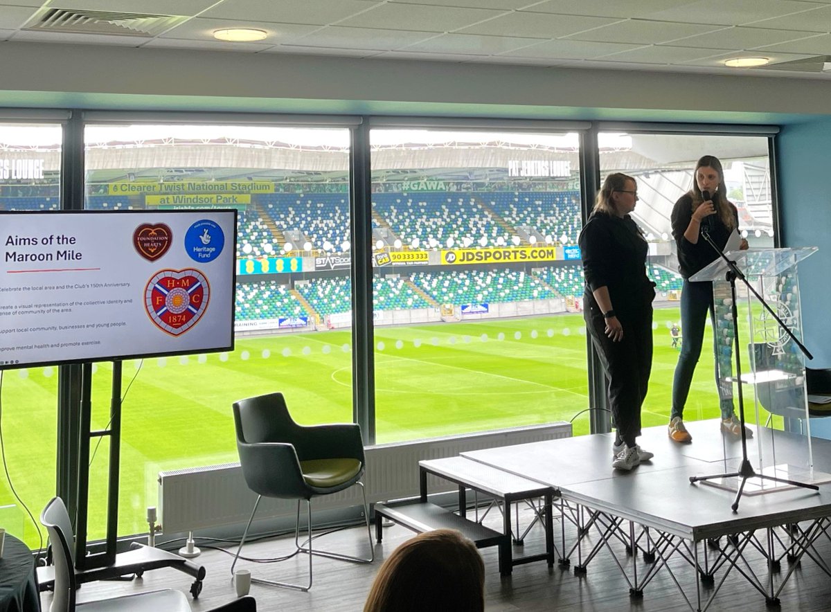 The BSSH's Dr Lauren Beatty &amp; Dr Karen Mailley of Hearts football Club are at #footycon25 talking about the Maroon Mile Project they’ve been working on to celebrate 150 years of Hearts &amp; their work in the local community in Edinburgh