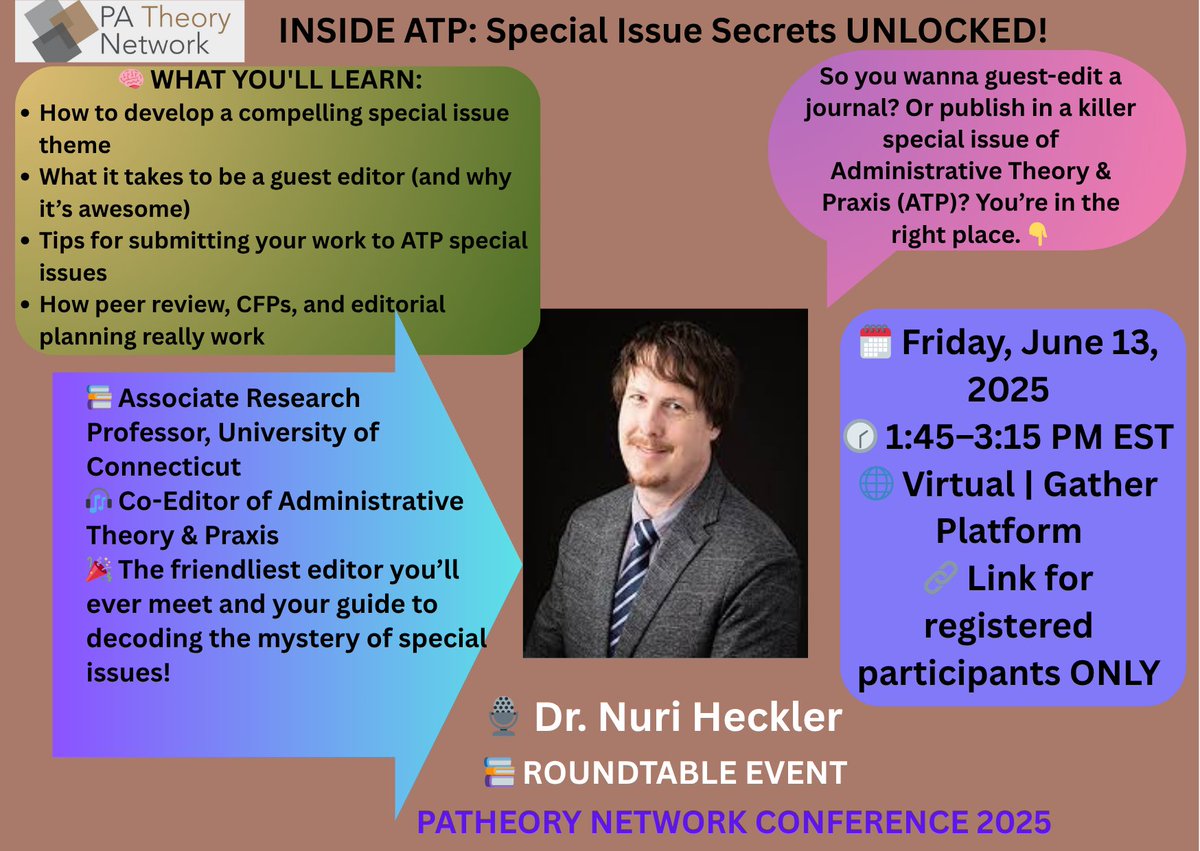 PA Theory Network (@patheory) on Twitter photo 🌀 Thinking of guest-editing or submitting to ATP?
Join us for:
INSIDE ATP: Special Issue Secrets UNLOCKED
🎙️ With Dr. Nuri Heckler – the friendliest editor you’ll ever meet
🗓️ Friday, June 13 | ⏰ 1:45–3:15 PM ET
📍 Virtual | Gather Platform <a href="/poojapaswan/">Dr. Pooja. J. Paswan</a> <a href="/ijpa2022/">IJPA</a> <a href="/journalATP/">ATP Tweets</a> 🌀 Thinking of guest-editing or submitting to ATP?
Join us for:
INSIDE ATP: Special Issue Secrets UNLOCKED
🎙️ With Dr. Nuri Heckler – the friendliest editor you’ll ever meet
🗓️ Friday, June 13 | ⏰ 1:45–3:15 PM ET
📍 Virtual | Gather Platform <a href="/poojapaswan/">Dr. Pooja. J. Paswan</a> <a href="/ijpa2022/">IJPA</a> <a href="/journalATP/">ATP Tweets</a>