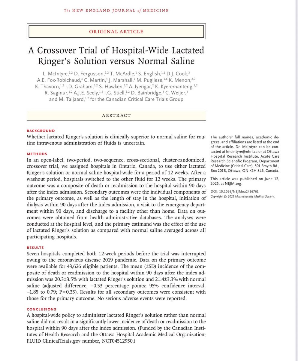 I sure hope the endless discussions of “which magical salt water solution is best for hospitalized patients” ends…