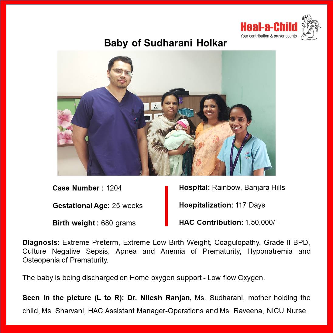 Baby of Sudharani Holkar #discharged after 117 days of care from <a href="/RCH_India/">Rainbow Children's Hospitals</a>
