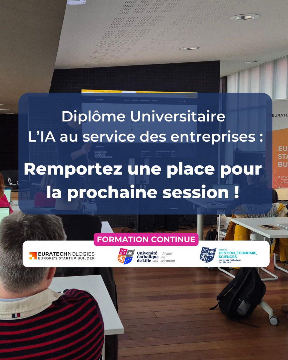⏳ [LAST CHANCE !] 

Vous avez jusqu’à ce soir, minuit, pour tenter de remporter votre place pour la prochaine session du Diplôme Universitaire "L'IA au service des entreprises" !

📚 Pendant 10 semaines, tous les vendredis à partir du 19 septembre, vous apprendrez à intégrer