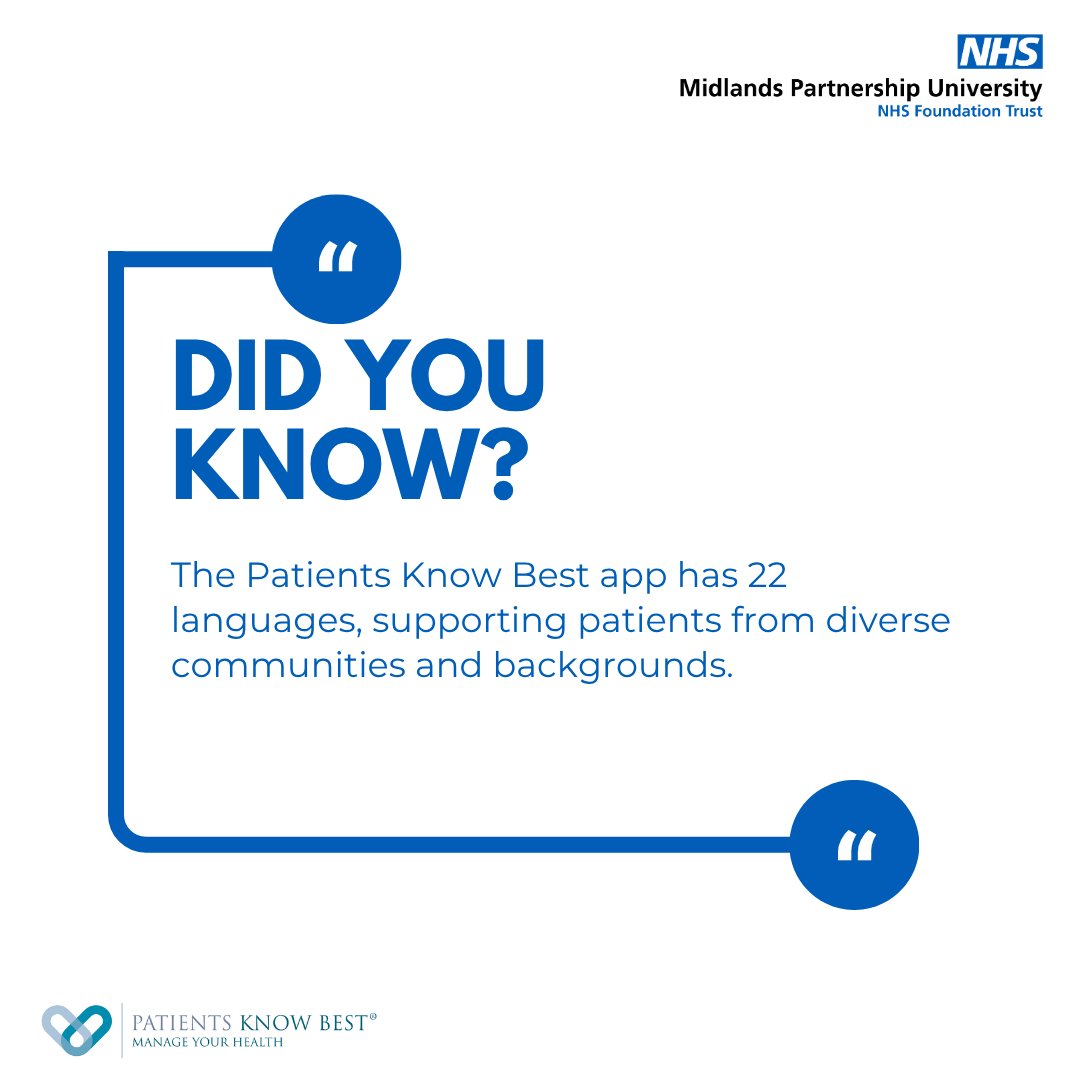 MPFT Digital (NHS) (@mpftdigital) on Twitter photo <a href="/patientsco/">Patients Know Best</a> Patients Know Best helps you stay connected and informed - all in one place! 📲
Here are some great reasons why you should download it!
Please note not all MPFT services have all features, but there’s still plenty to explore... <a href="/patientsco/">Patients Know Best</a> Patients Know Best helps you stay connected and informed - all in one place! 📲
Here are some great reasons why you should download it!
Please note not all MPFT services have all features, but there’s still plenty to explore...