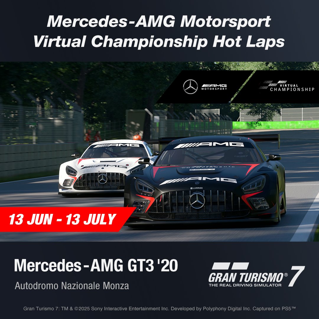 Get ready for Mercedes-AMG Motorsport Virtual Championship SEASON ONE!
 
Starting 13 June!
 
Set your Hot Lap in #GT7 to qualify for the #AMGVC! How fast can you go in the Mercedes-AMG GT3 at Monza?
 
👇See for details
amg4.me/AMGVCS1
 
#MercedesAMGMotorsport #GT7