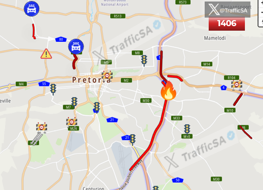 TrafficSA's tweet photo. Pretoria - Live View: N1 Highway (Latest) - Vehicle Fire and high volumes #LongWeekend #BoMma https://t.co/x8VepOavlj