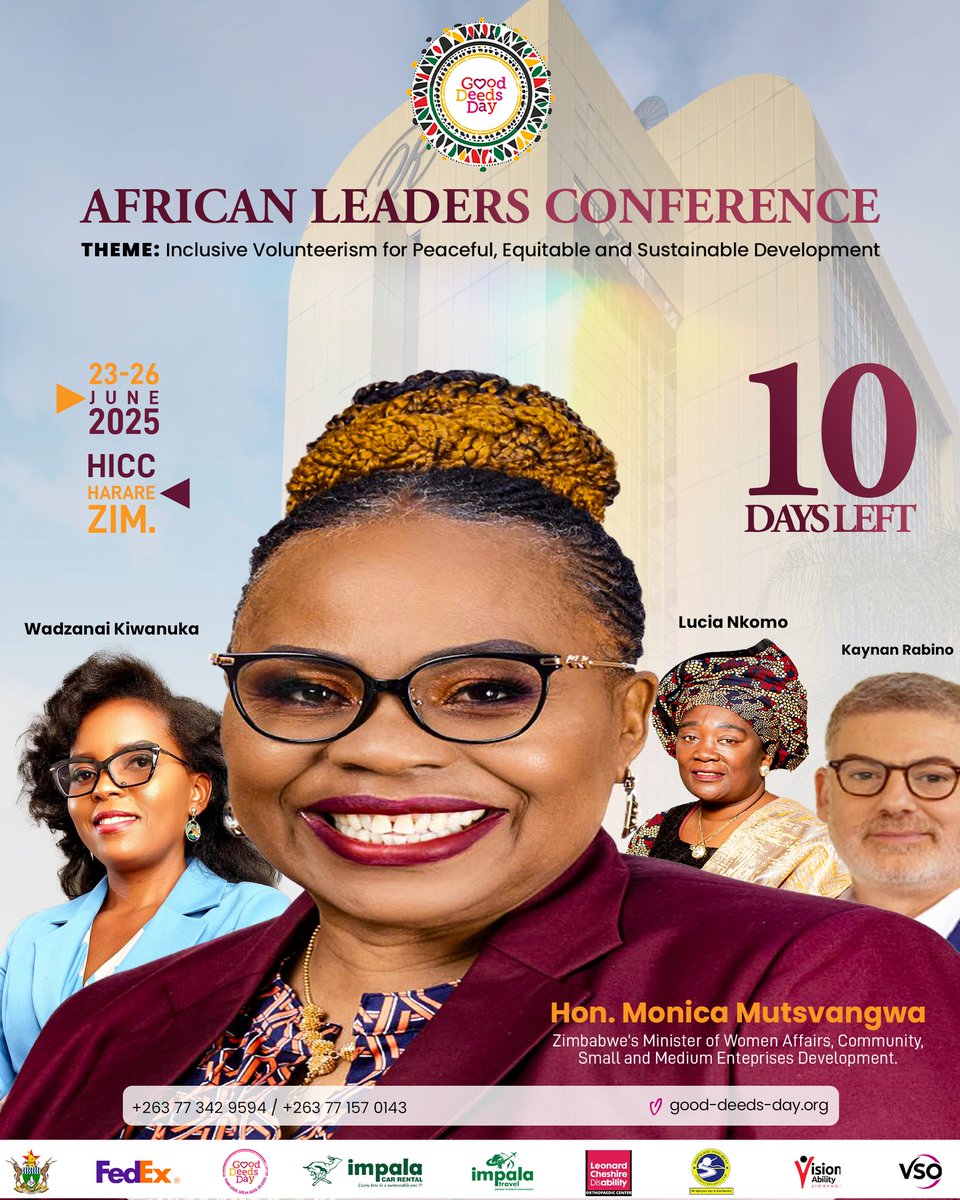 The conference is just 10 days away, are your notebooks ready?
#2025conference #gooddeedsdayconference2025 #Gooddeedsdayzimbabwe2025 #HICC #Harare