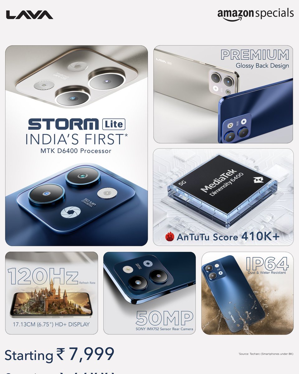 Techiyogesh's tweet photo. Lava introduced Lava Storm Lite 5G launched in india 🇮🇳
- price start on ₹7,999 !
#StormLite #LavaStormLite5G https://t.co/zYsaFNaJZl