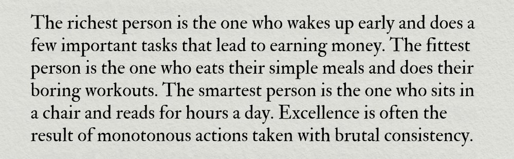 Anthony Pompliano 🌪 (@apompliano) on Twitter photo Monotonous action with brutal consistency leads to success.
Great insight from <a href="/charlesmiller_7/">Charles Miller</a> Monotonous action with brutal consistency leads to success.
Great insight from <a href="/charlesmiller_7/">Charles Miller</a>