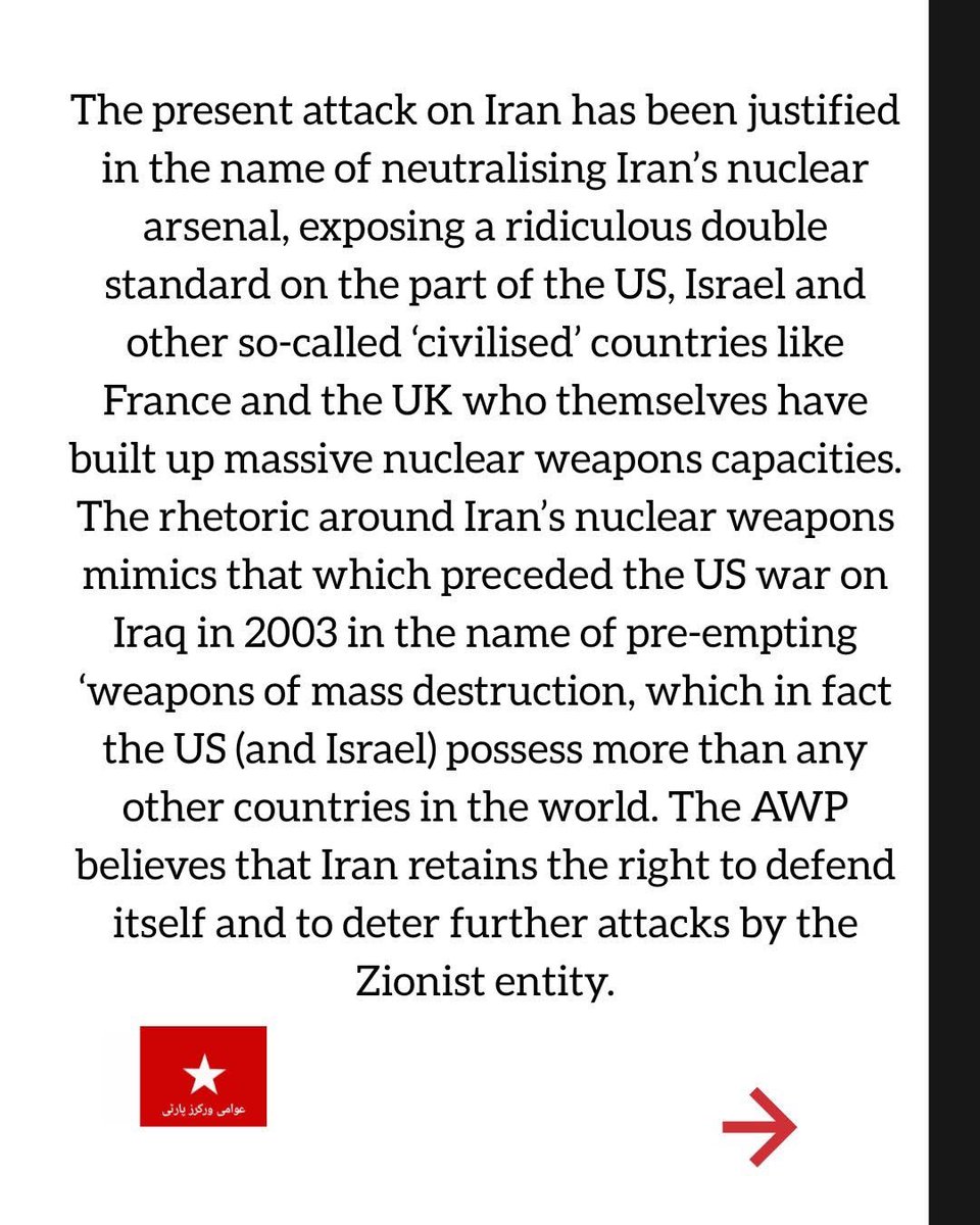AWP strongly condemns the cowardly attack by Israel on Iran. Please read full statement in the thread