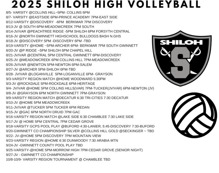 ShilohAthletics (@shilohathletics) on Twitter photo 📣 The Shiloh High School Varsity & JV volleyball schedules are set!
Come out and support your Generals all season long! <a href="/shilohvball/">Shiloh 🏐Volleyball</a>
#ShilohGenerals #OneShiloh 📣 The Shiloh High School Varsity & JV volleyball schedules are set!
Come out and support your Generals all season long! <a href="/shilohvball/">Shiloh 🏐Volleyball</a>
#ShilohGenerals #OneShiloh